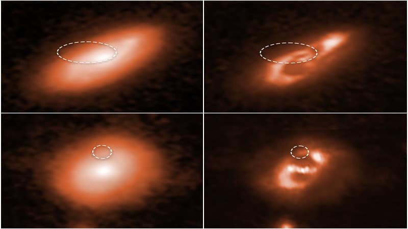 Les astronomes utilisant le télescope spatial Hubble ont localisé deux brèves et puissantes rafales radio vers les bras spiraux des deux galaxies - Crédits : NASA