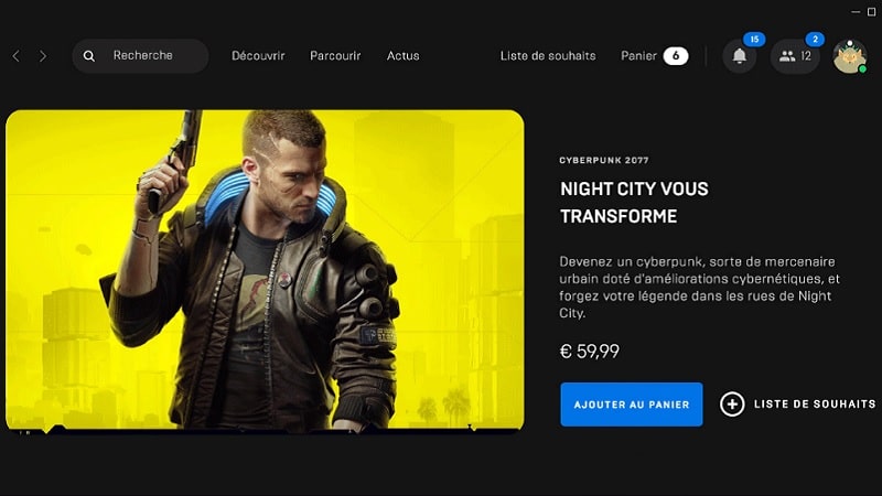 epic games store panier