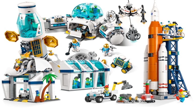 Les nouveaux ensembles de jouets Rocket Launch Center et Lunar Research Base de Lego sont inspirés du programme Artemis de la NASA, y compris la fusée Space Launch System (SLS) et le camp de base lunaire - Crédits : Lego/collectSPACE.com