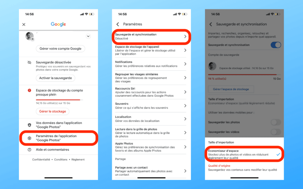 Économiseur d'espace Google Photos