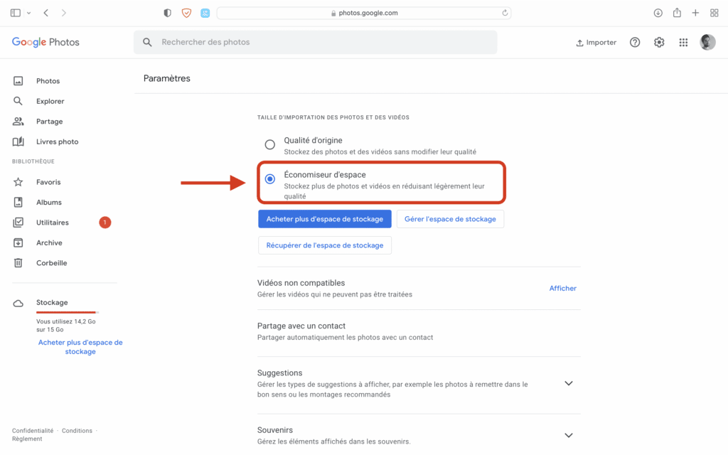 Google Photos réduire espace