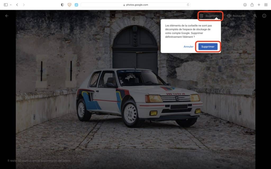 Supprimer définitivement photo Google Photos