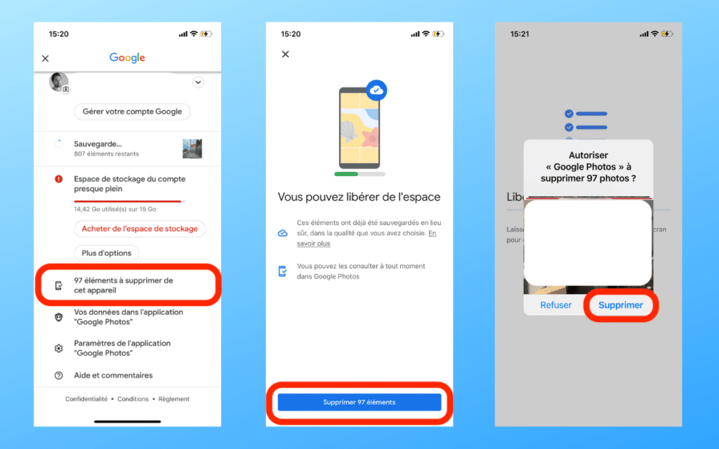 Supprimer photos Google Photos iPhone