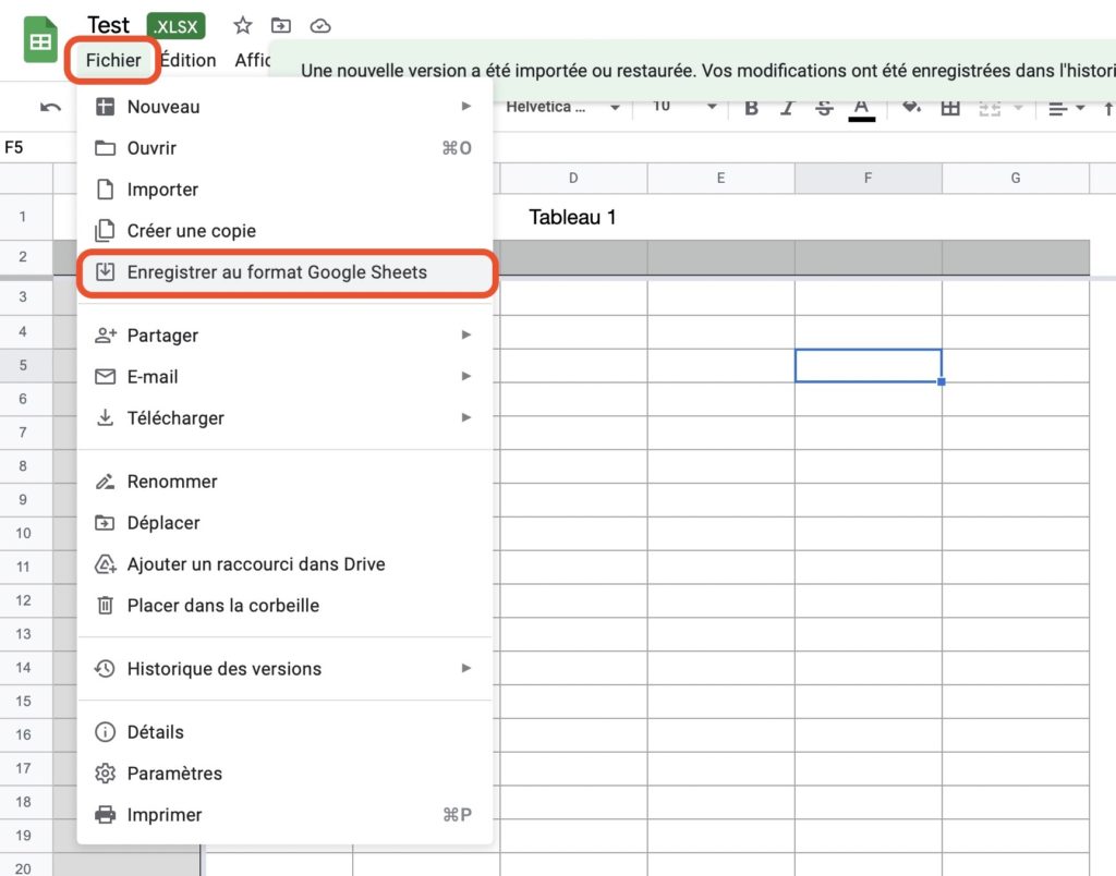 Image 2 : Comment convertir un fichier Excel en Google Sheets ?