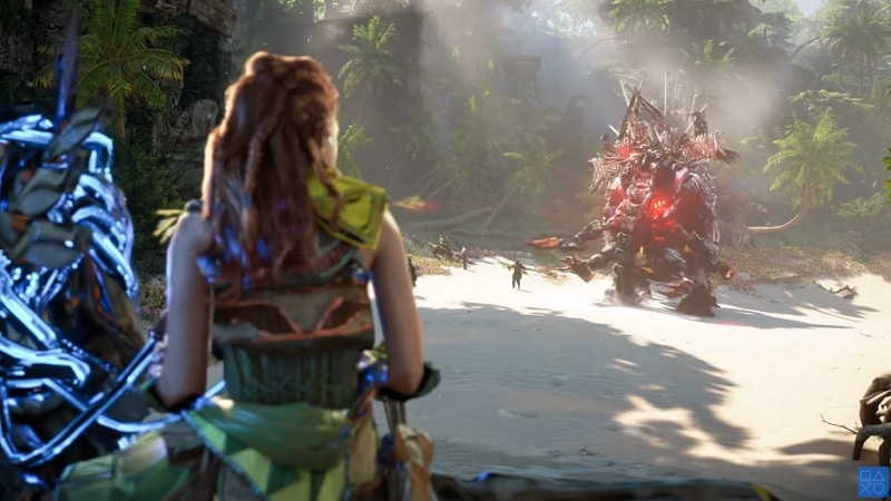 Aloy face à un Frappe-défense dans le trailer du State of Play