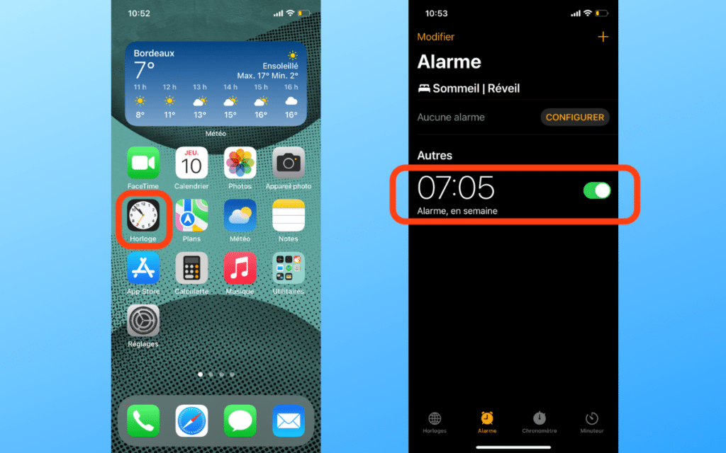 Régler alarme iPhone