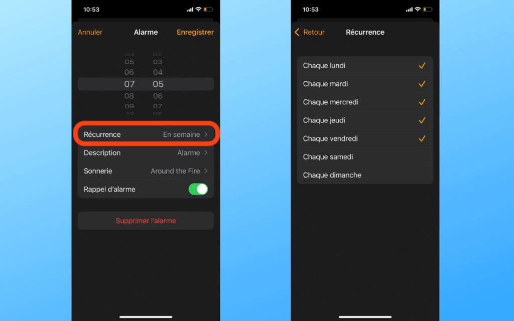 Régler alarme iPhone