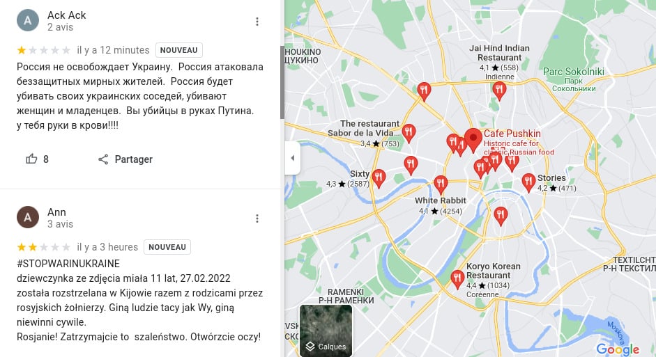 Image 1 : Ukraine : Google Maps bloque les avis en Russie et coupe ce canal de communication