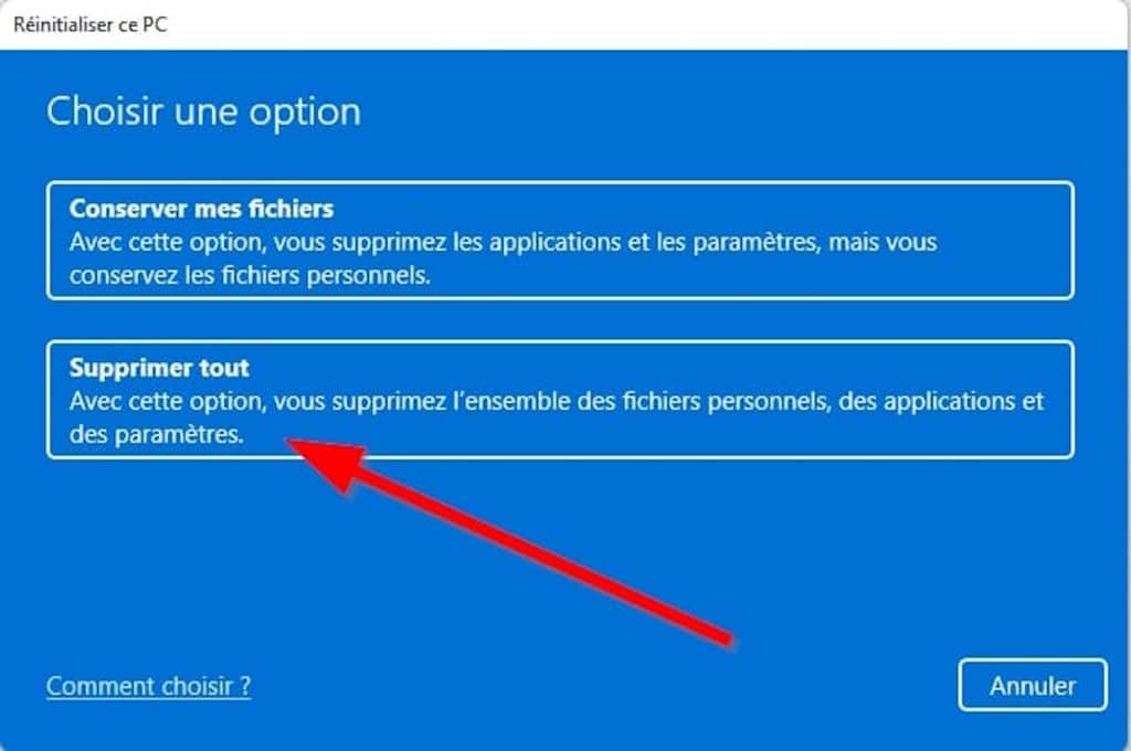 Le bouton Supprimer tout sur Windows 11