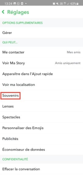 Souvenirs sur Snapchat