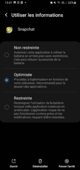 Utilisation optimisée Snapchat