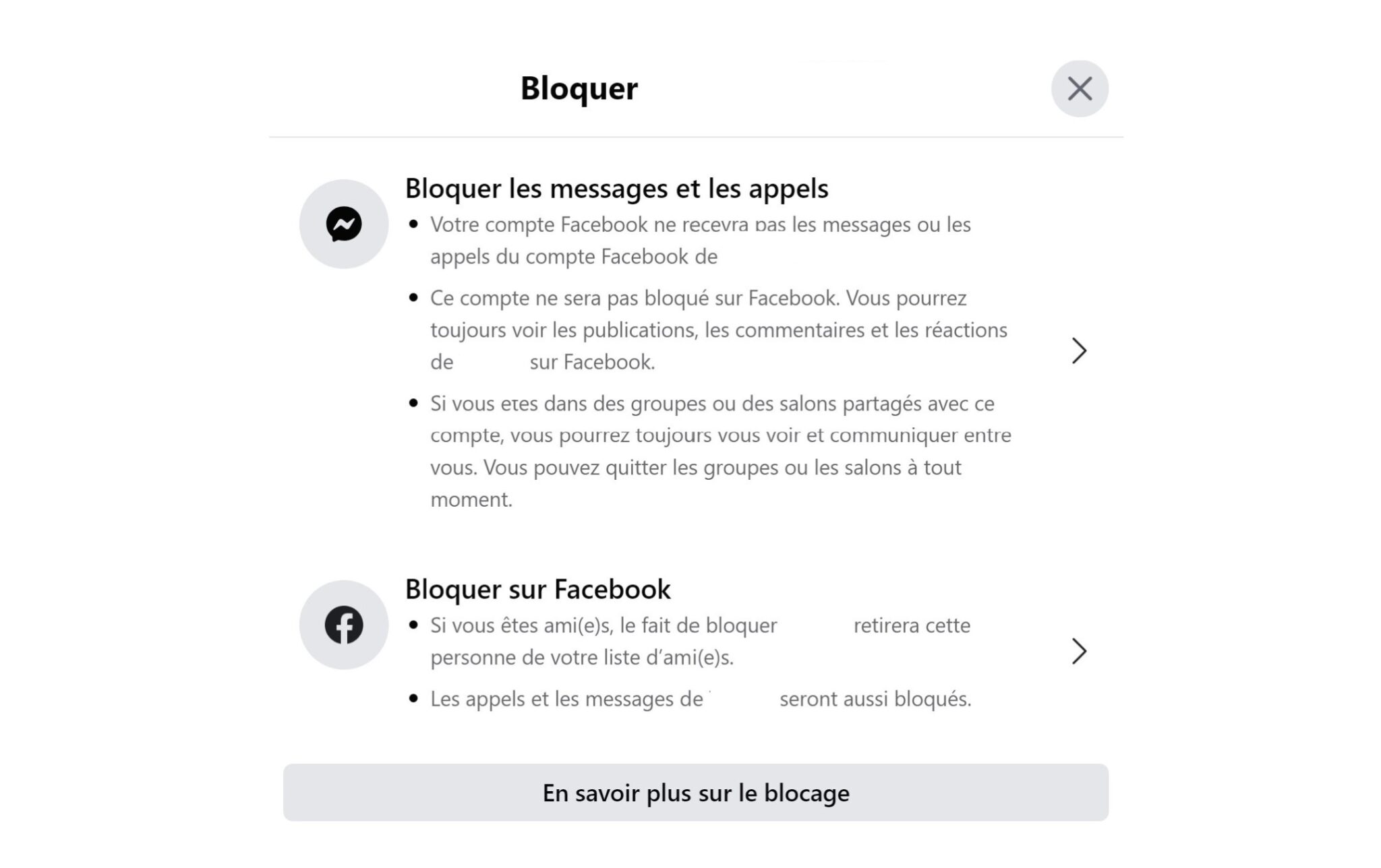 Bloquer messages Messenger