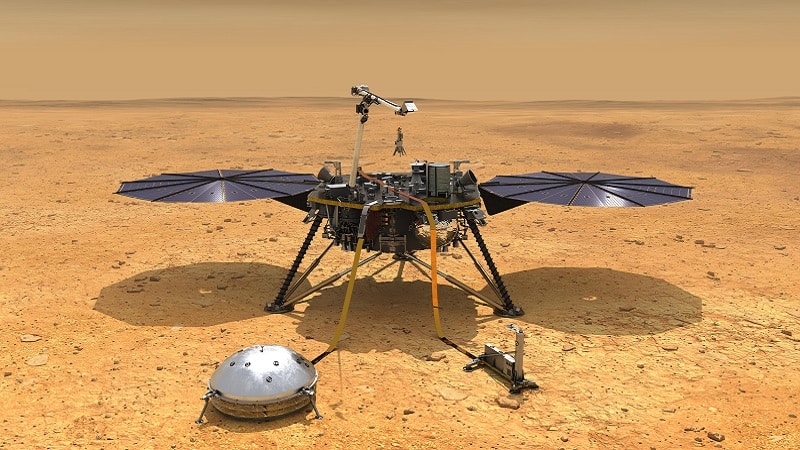 Illustration de l'atterrisseur InSight à la surface de Mars