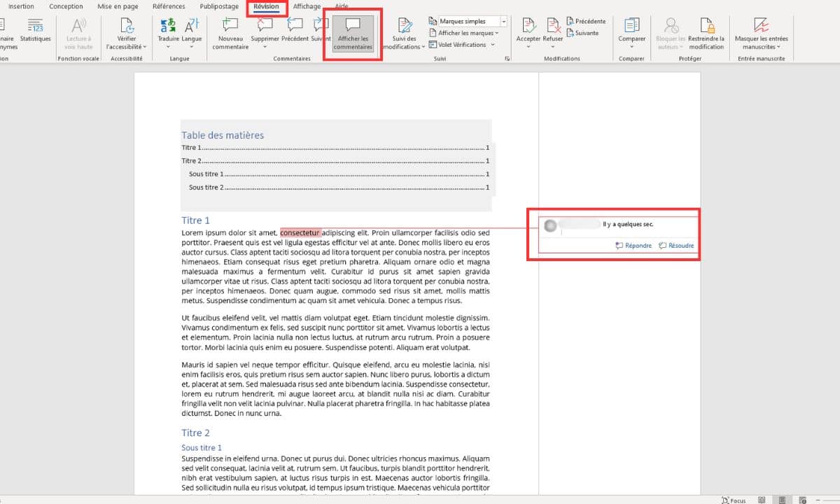 ajouter un commentaire sur word