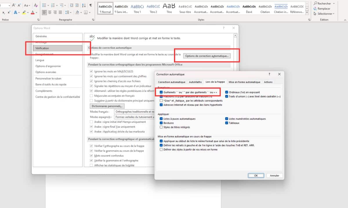 astuce changer les guillemets word