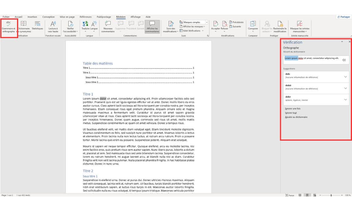 correction et orthographe word