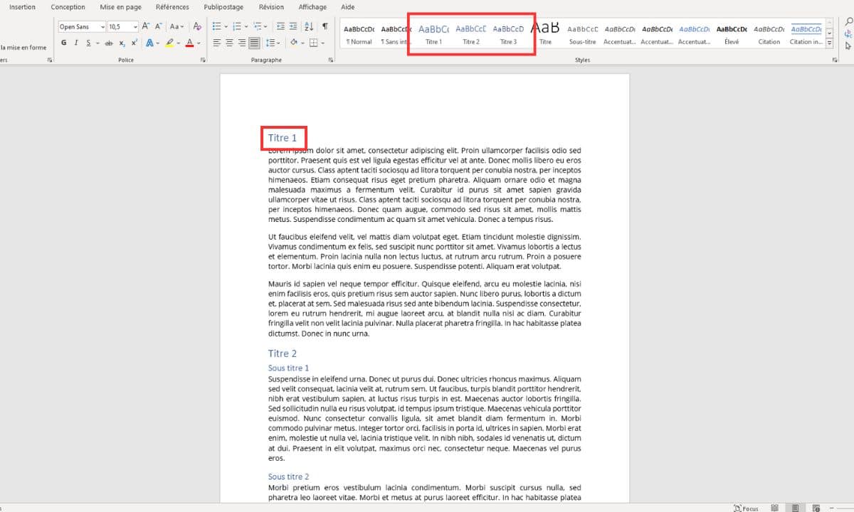 créer uen table des matières sur word