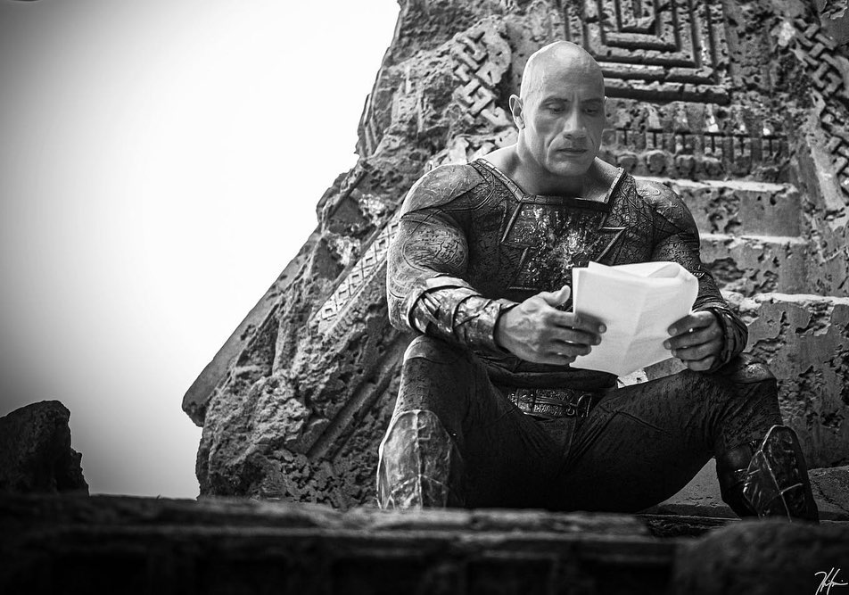 Johnson on the set of Black Adam