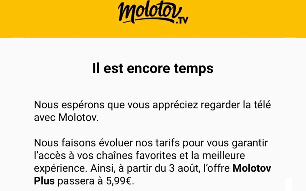 Image 1 : Molotov TV annonce aussi une augmentation du tarif de son abonnement