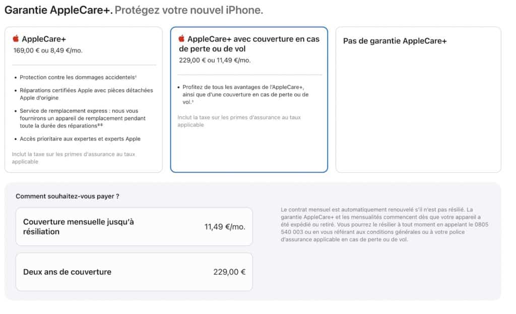 AppleCare+ perte et vol en France