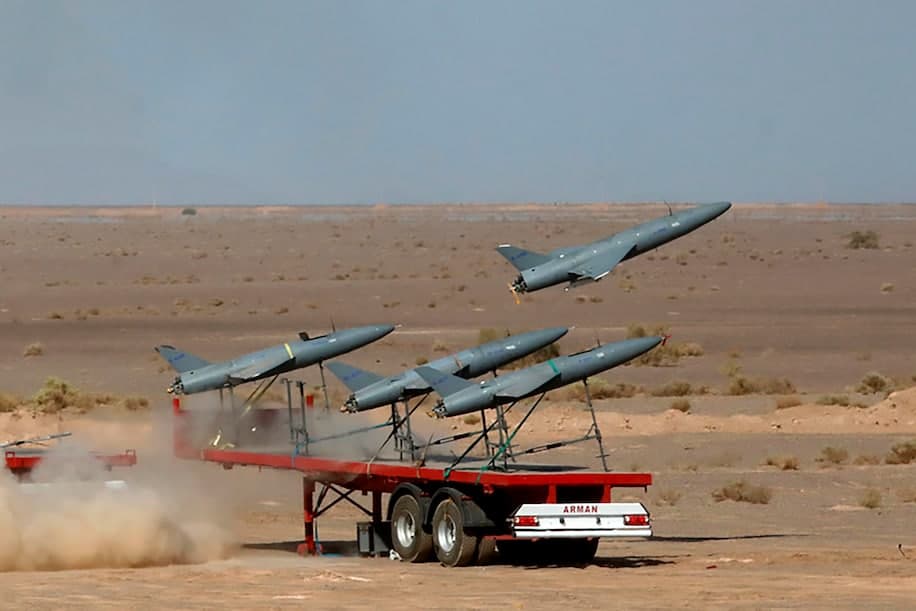 Des drones lancés ors d'exercices militaires par l'armée iranienne le 25 août 2022 © Armée iranienne, AP