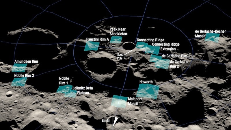 Les 13 régions d'atterrissage d'Artemis III sur la Lune
