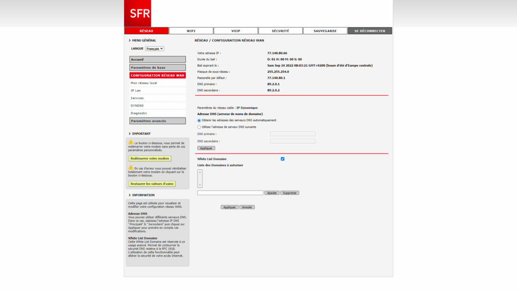 Changer le DNS sur une box SFR