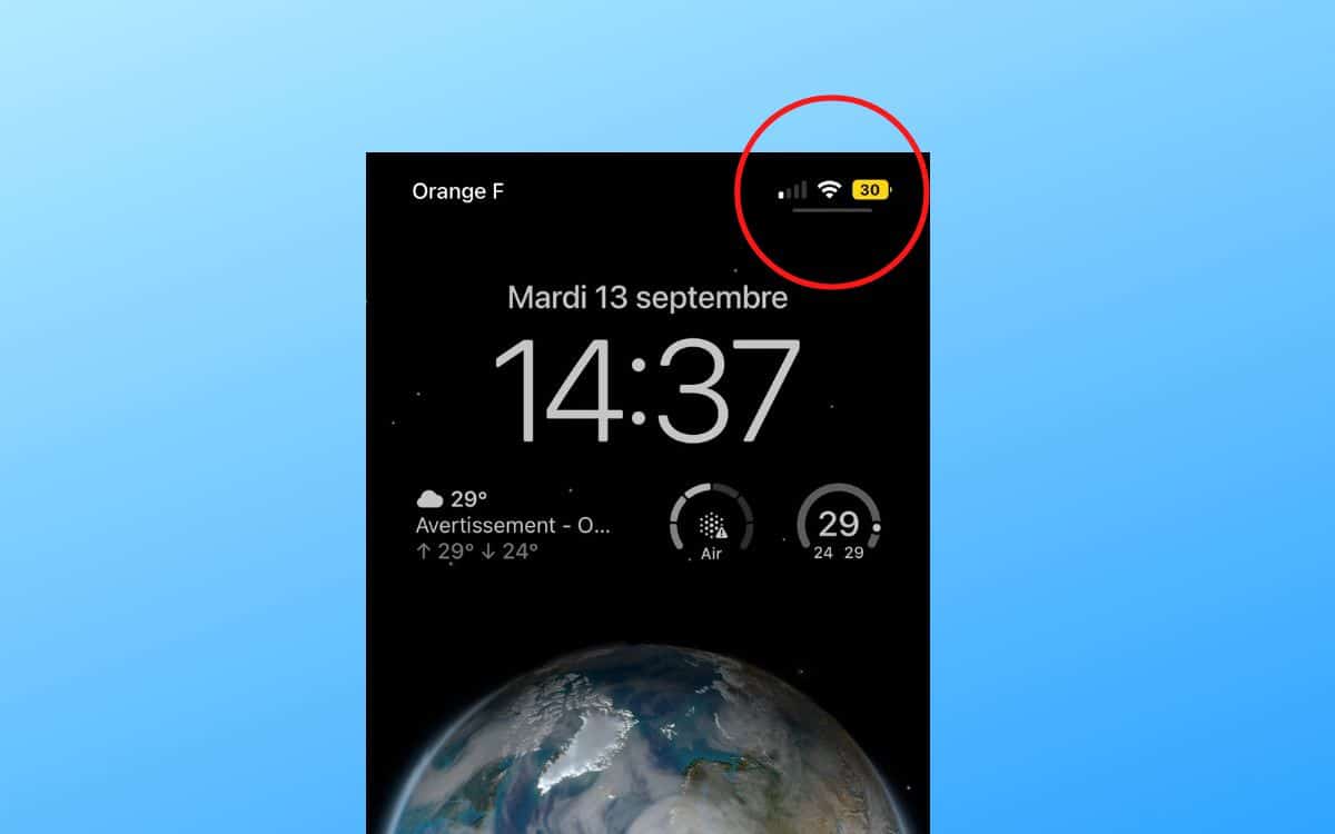 Pourcentage batterie iOS 16