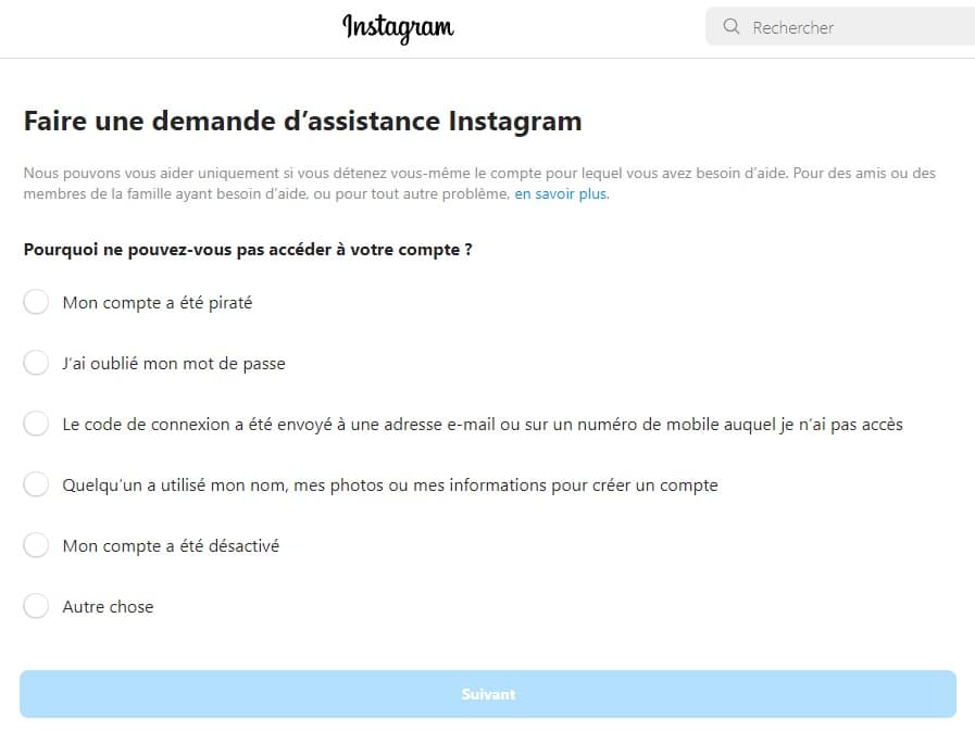 compte instagram inaccessible indisponible