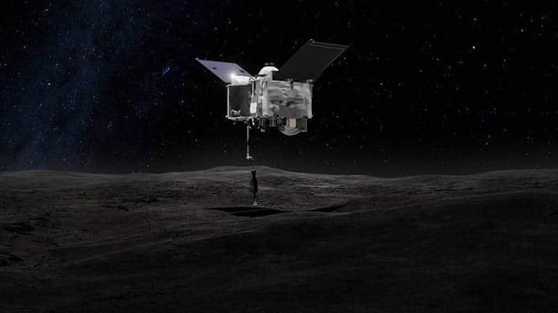 Illustration de la collecte d'échantillons d'OSIRIS-REx sur Bennu