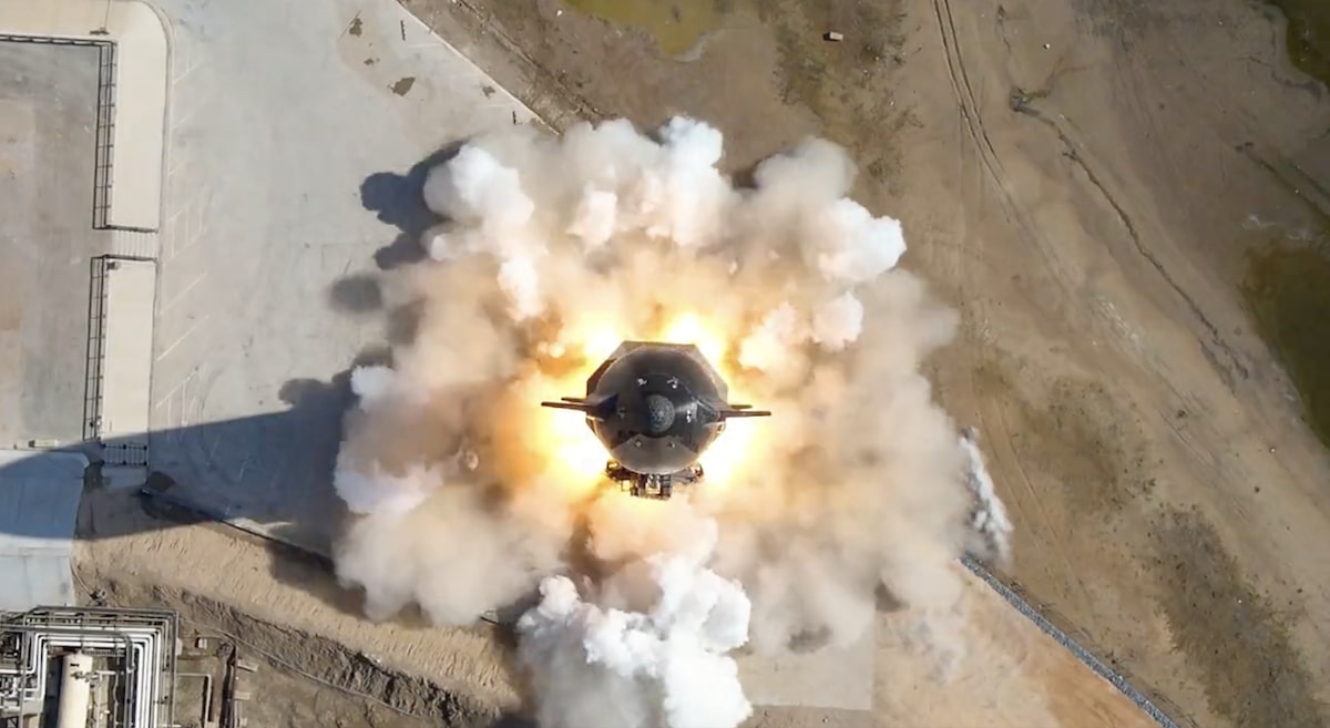 Test de Starship filmé d'en haut © SpaceX