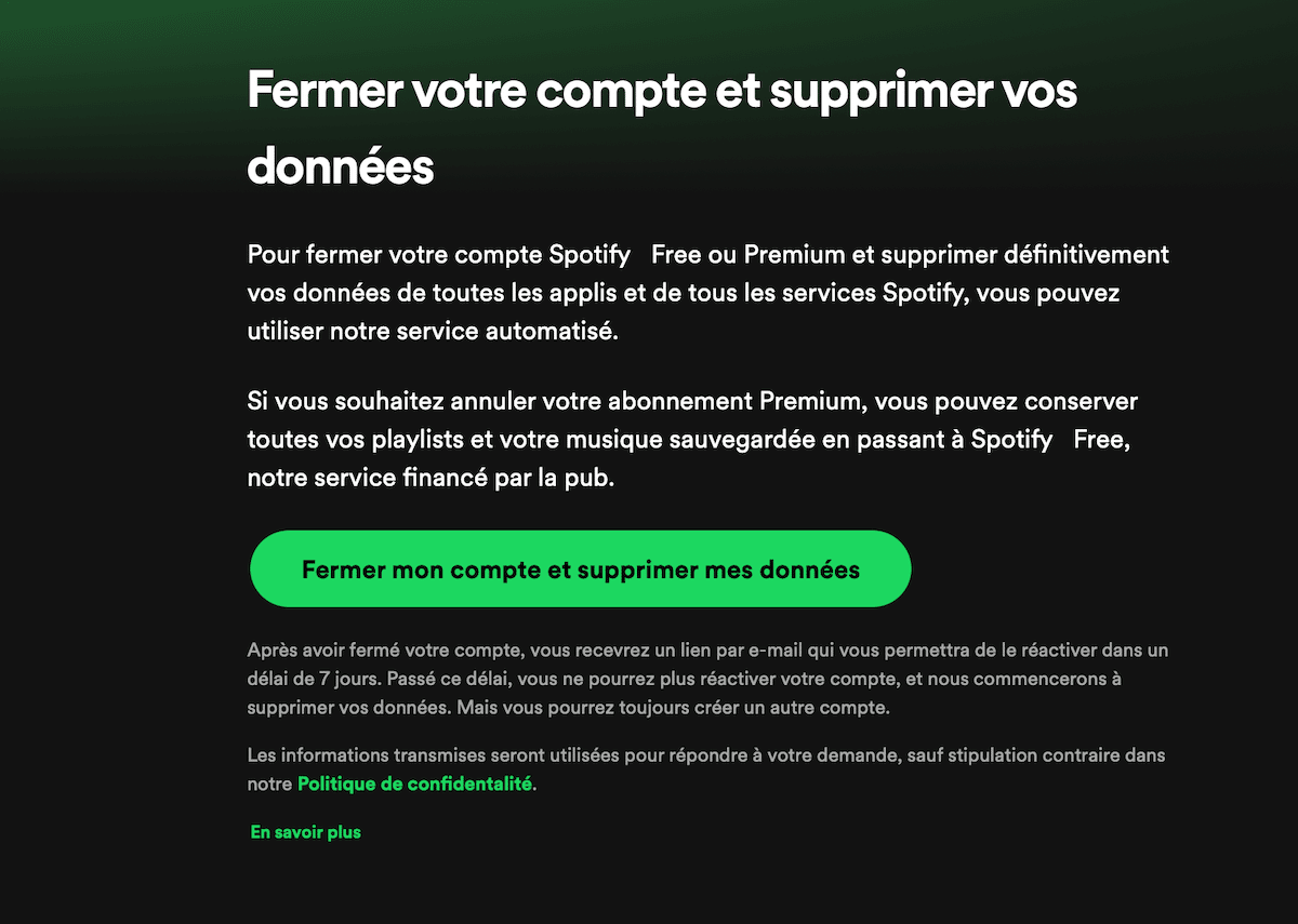 Fermer son compte Spotify