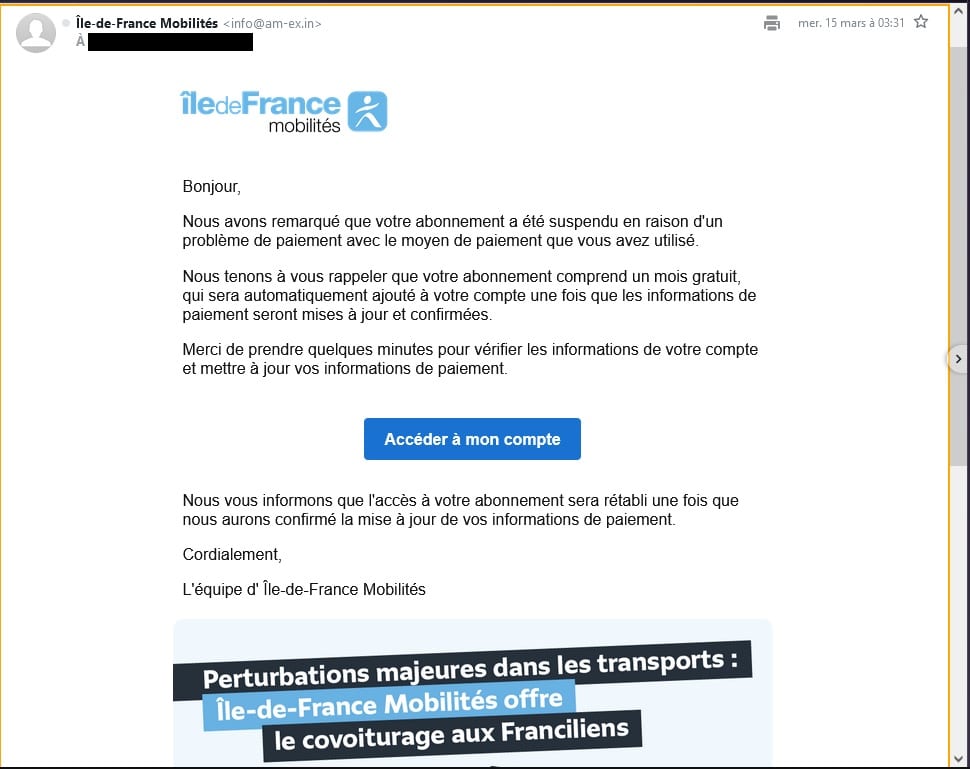 Passe Navigo remboursement arnaque phishing