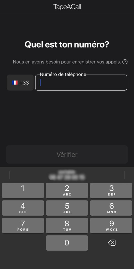 Tapeacall vérifier son numéro