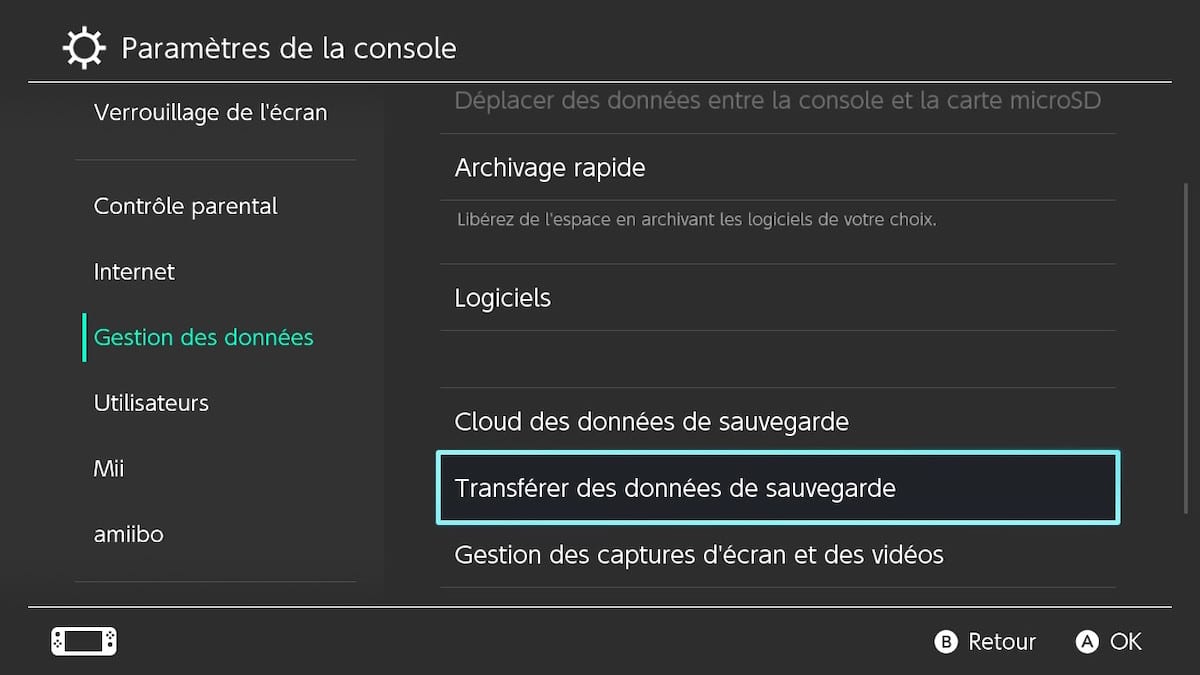 Transférer sa sauvegarde sur Nintendo Switch