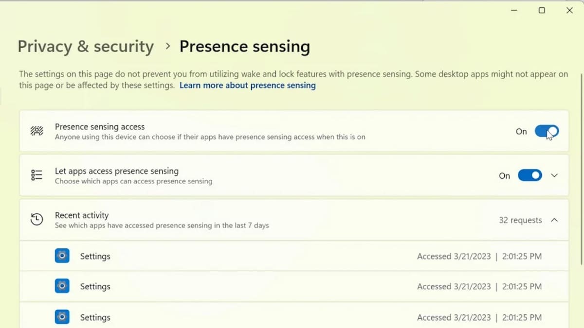 Presence Sensing Windows 11