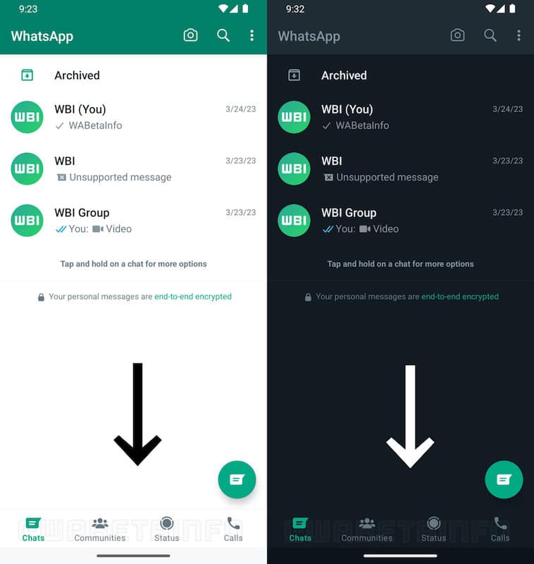 nouvelle interface WhatsApp Android 