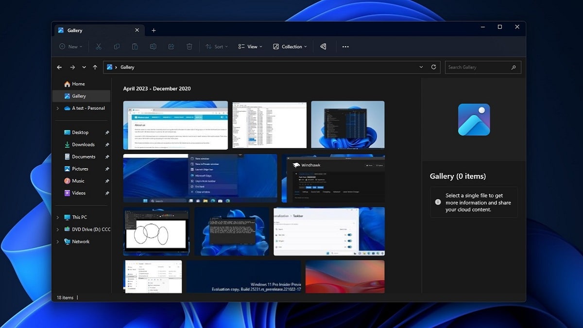 The new area "Galerie" Windows 11 File Explorer