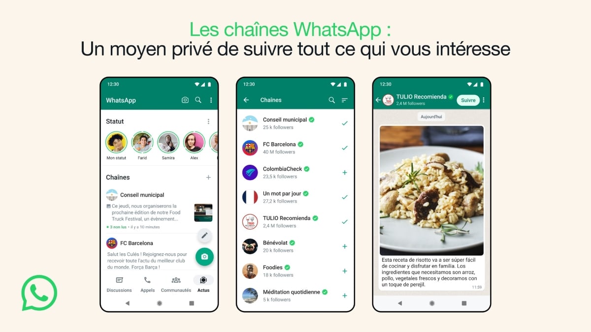 chaînes whatsapp twitter meta