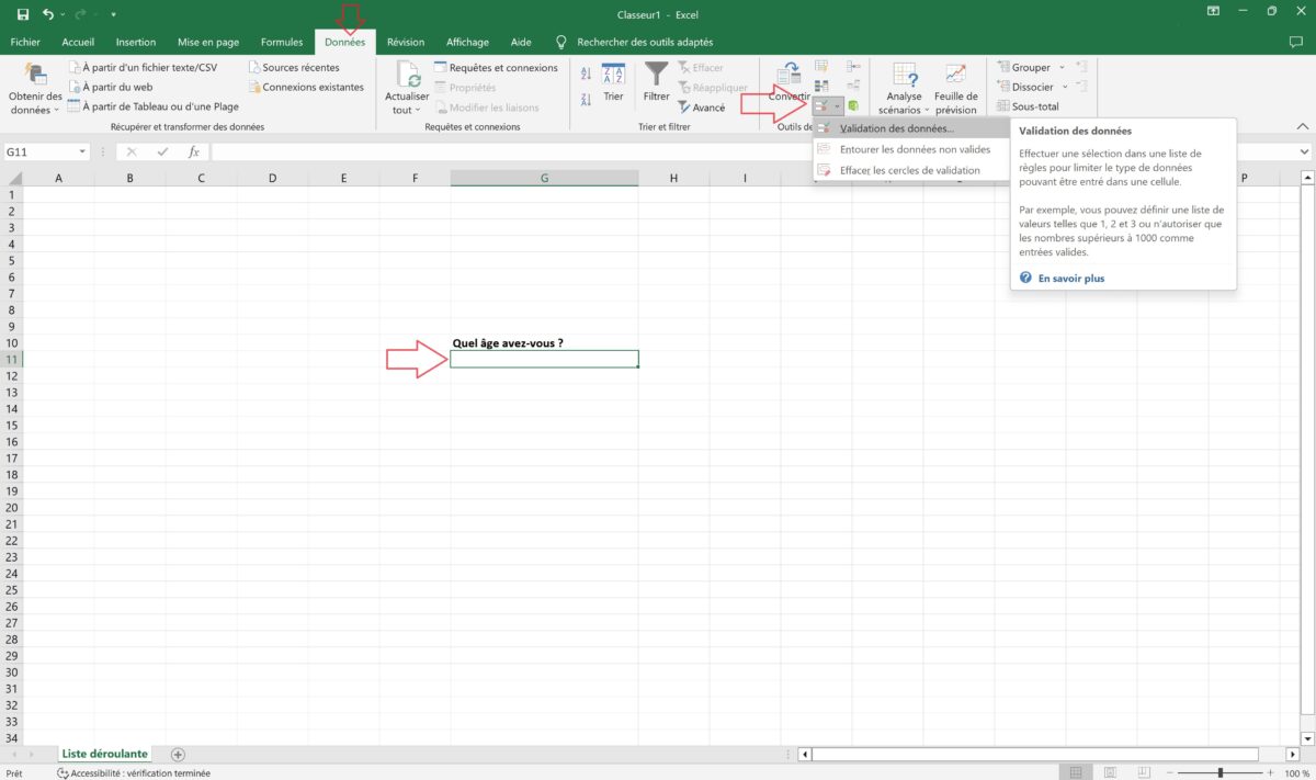 Image 1 : Comment créer une liste déroulante sur Excel ?