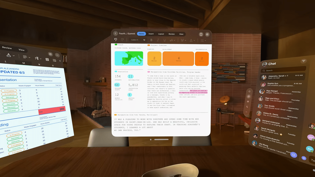 applications Microsoft Word Excel Teams seront disponibles pour casque Apple Vision Pro
