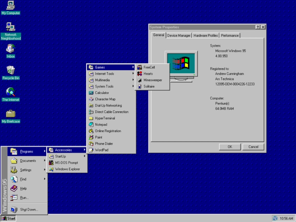 Le bureau de Windows 95