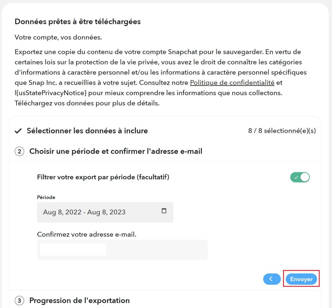Snapchat envoi données