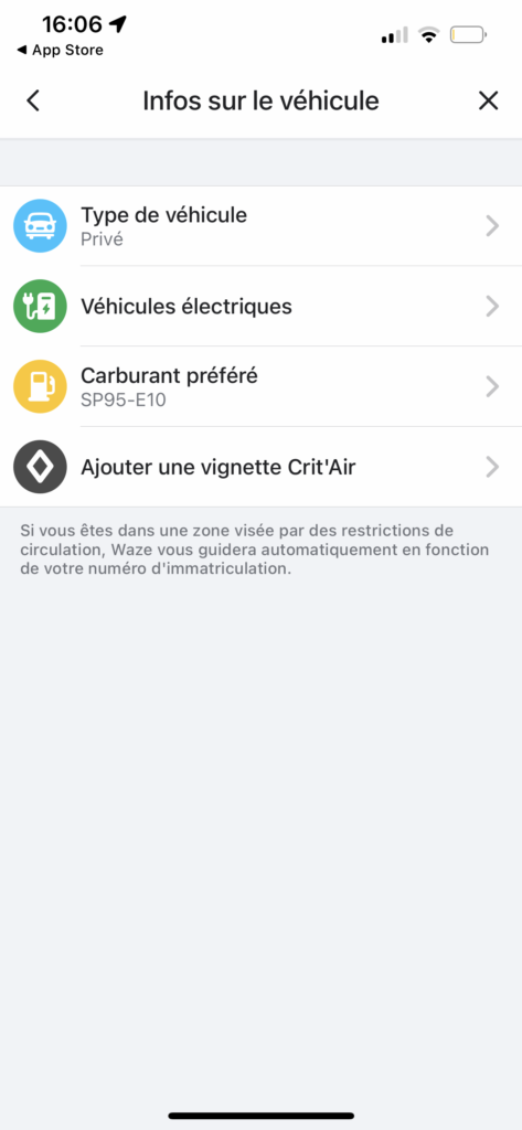 Waze changer type véhicule