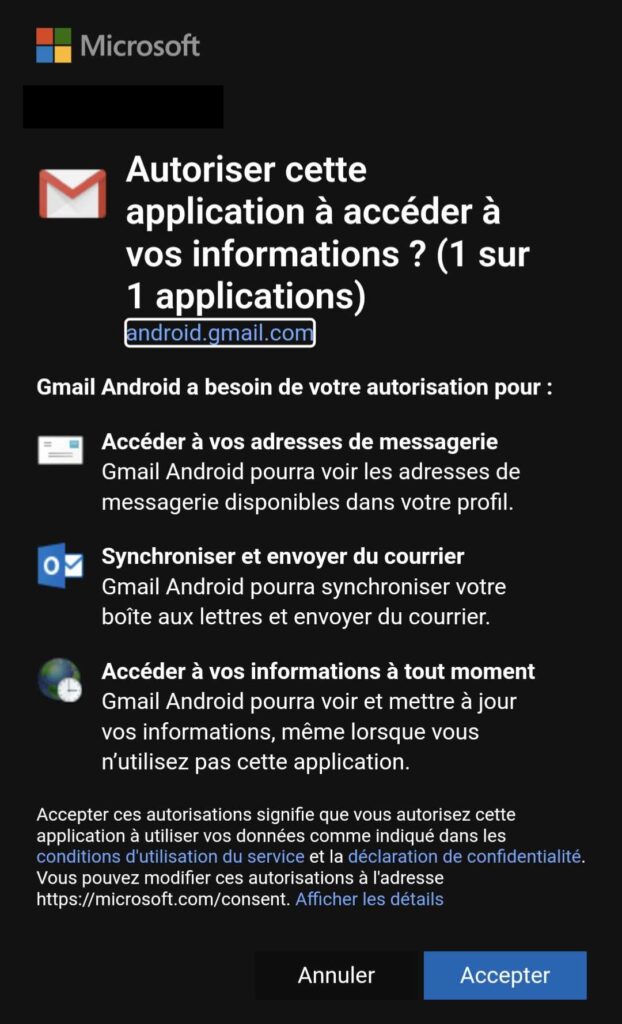 Accepter adresse Gmail smartphone