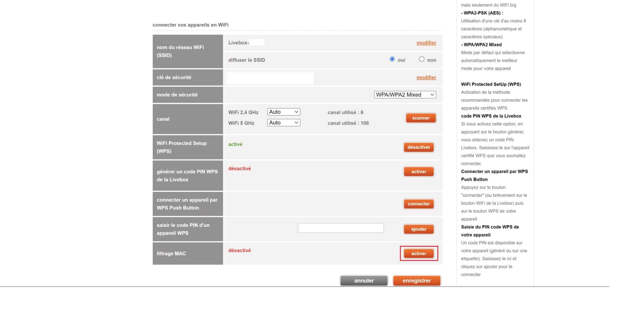 Activer adresse MAC