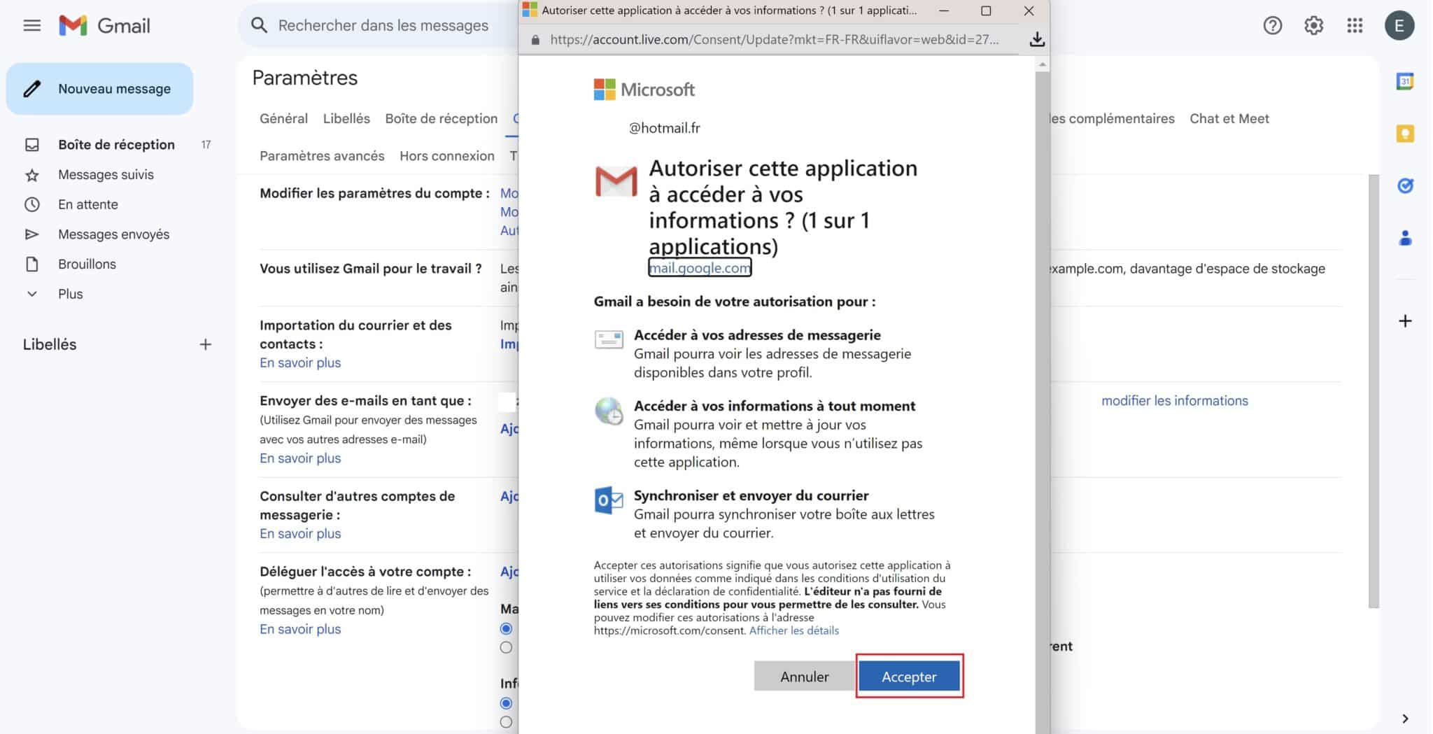 Autorisation Gmail