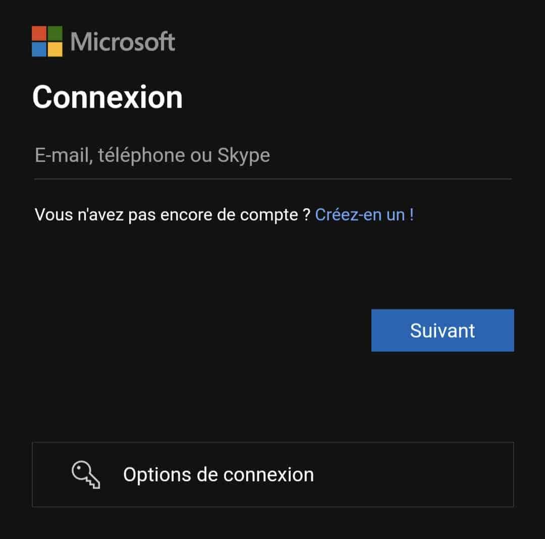 Connexion adresse mail
