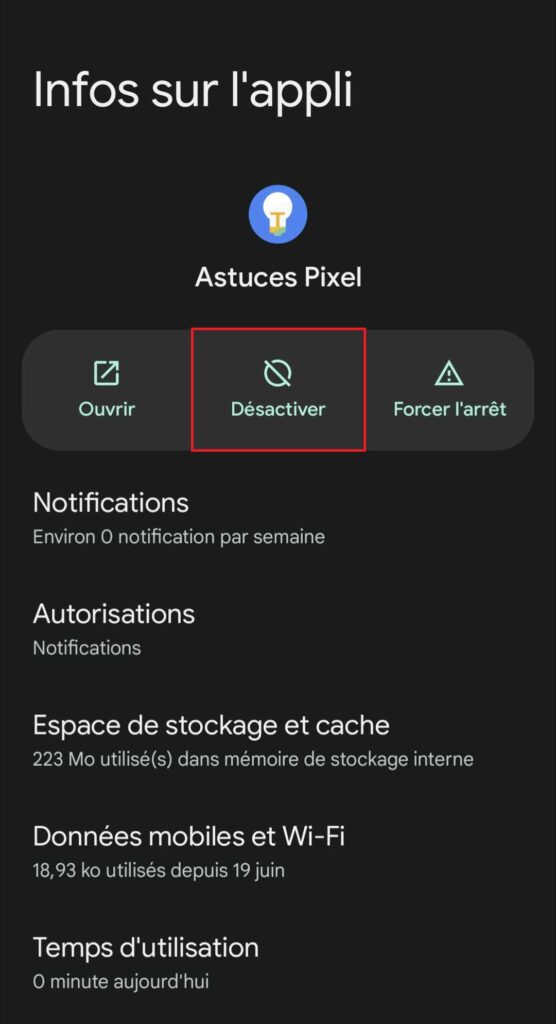 Désactiver appli bloatware