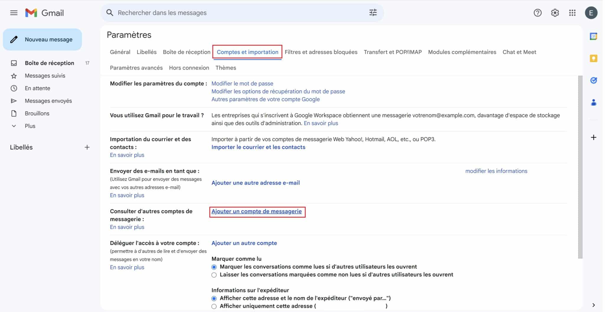 Ajouter compte de messagerie Gmail